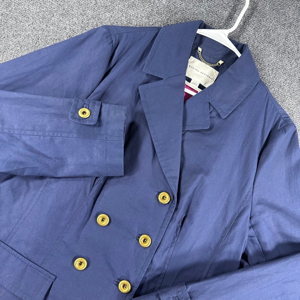 Banana Republic Trench Jacket Womens L Large Navy Blue Double Breasted Cotton